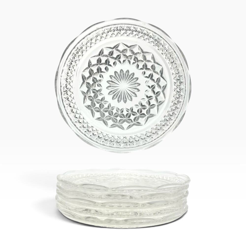 Anchor Hocking “Wexford” Set of 5 Glass Bread Plates 6”